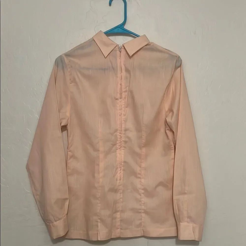 Vintage Peach Ruffle Sheer Zipper On Back Blouse - Picture 4 of 9